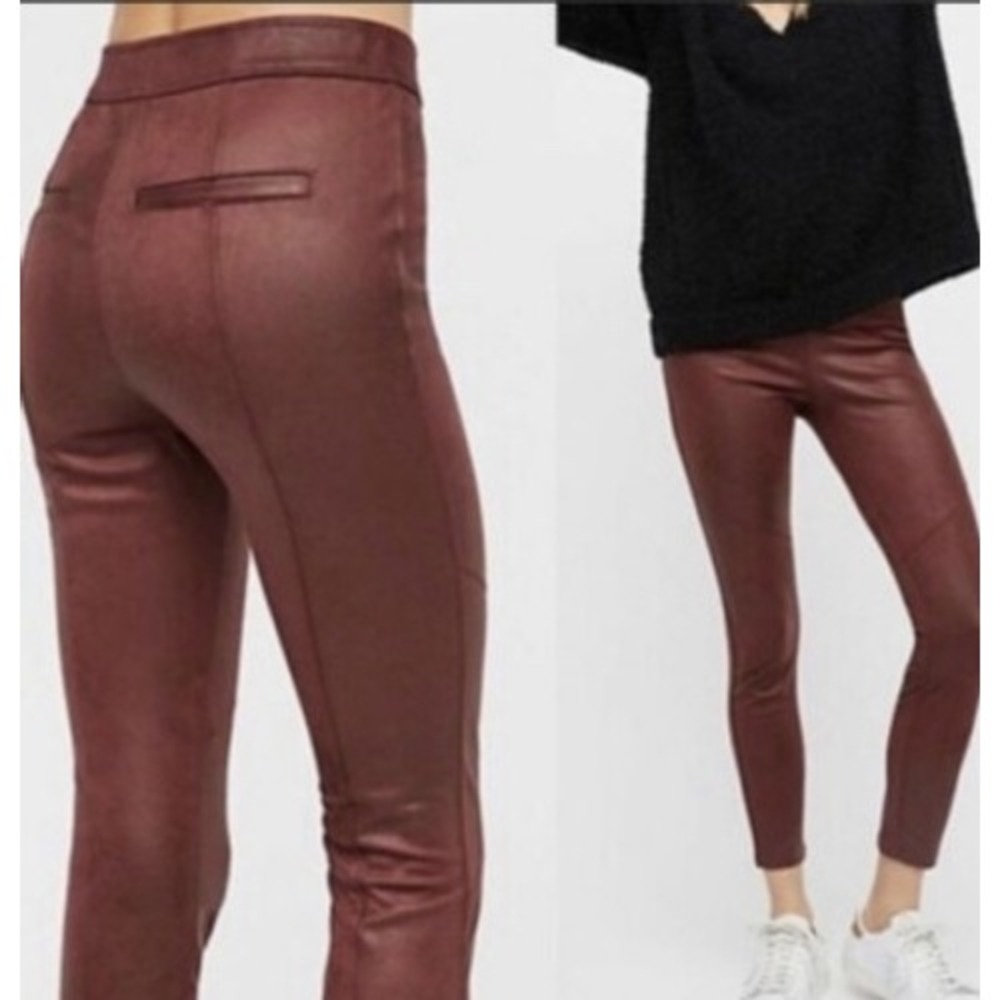 FREE PEOPLE Vegan Suede Leather Pull On Ankle Leggings Burgundy Wine | Size 29